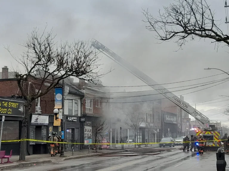 Firefighters battle a blaze on Ottawa Street at Brittania Avenue.